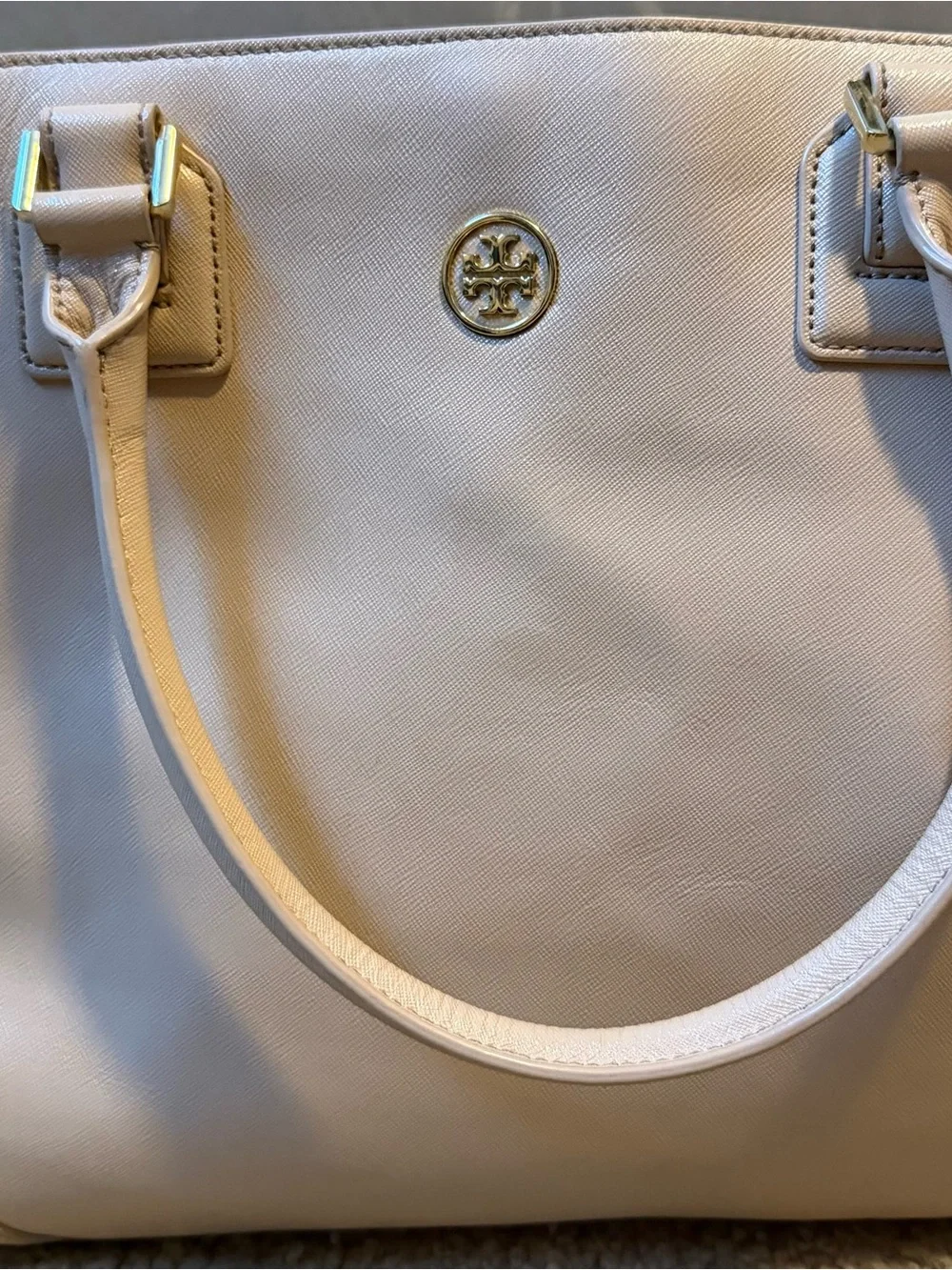 Tory Burch Cream Leather Satchel with Gold Logo